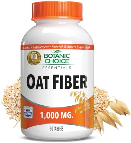 Botanic Choice Oat Fiber -Natural Oat Fiber Dietary Supplement to Support Digestive Health for Women and Men - 90 Tablets (1000 mg Each)