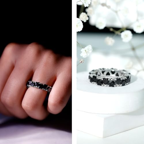 Certified Lab Grown Black Diamond Full Eternity Ring, AAA Quality, Black Diamond Heart Wedding Band - Ideal For Gift2