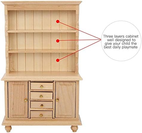 Zerodis Dollhouse Mini Cabinet Toy, 1:12 Doll House Accessories Miniature Simulation Wooden Three Layers Cabinet Simulation Furniture for kids(Wood Color)