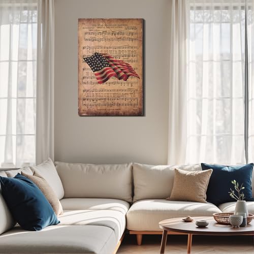 Image of Framed Bald Eagle American Flag Wall Art, Patriotic Rustic Canvas Art Pictures, USA Eagle Wall Decor, Made in USA Ready to Hang for Office Man Cave Living Room