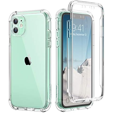SURITCH Compatible with iPhone 11 Case 360 Shockproof, Clear Cover and Silicone TPU Bumper and Screen Protector, Front and Back Full Body Drop Proof Anti Yellow Case for iPhone 11 6.1 Inch - Clear Cover