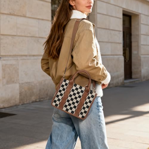 Image of Checkered Tote Bag for Women - Plaid Handbag Checkerboard Crossbody Shoulder Bag Trendy Checkered Tote Purse