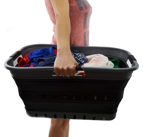 SAMMART Faltbarer Wäschekorb aus Kunststoff – Faltbarer Pop-Up-Aufbewahrungsbehälter/Organizer – tragbarer Wäschekorb – platzsparender Wäschekorb‘ (Grau/schwarz, 1) - 7