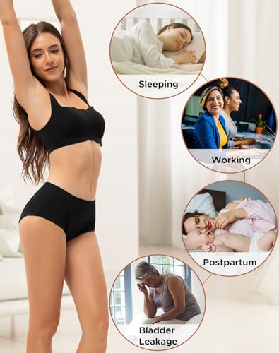 Image of INNERSY Period Underwear for Women Heavy Flow High Waist Cotton Leak Proof Postpartum Menstrual Panties 3-Pack
