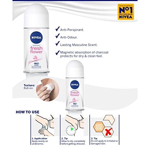 Nivea Fresh Fresh Flower, Roll-On - Free Alcohol, Antiperspirant Deodorant thumb #3