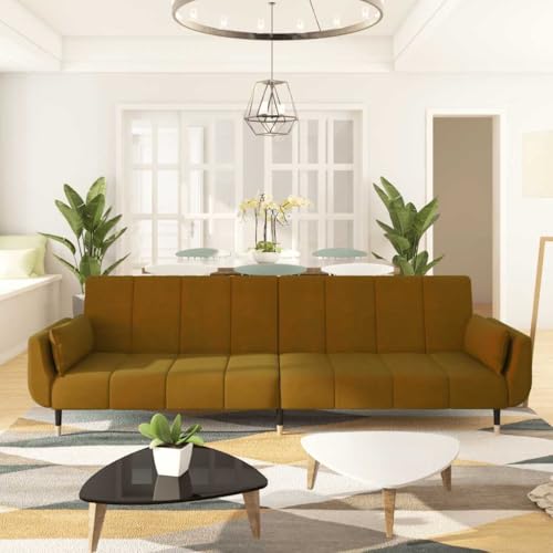 ZQQLVOO Sofá cama de 2 plazas con 2 almohadas de terciopelo marrón con respaldo ajustable y funda de terciopelo