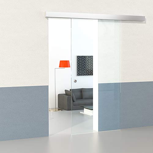 DURADOOR Juego completo de puerta corredera de cristal de seguridad en transparente 2050 mm x 900 mm x 8 mm