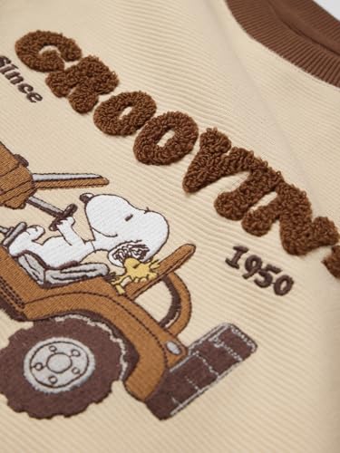 Image of The Souled Store Peanuts: Groovin' Women and Girls Short Sleeves Round Neck Brown Embroidered Cotton Oversized T-Shirts