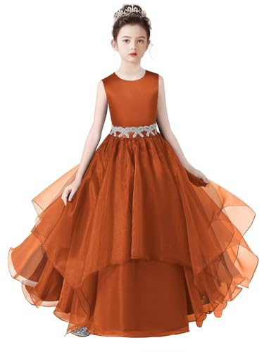 dideyttawl Satin Flower Girl Dress for Wedding Puff Tulle Baby Girl Bridesmaid Dresses Rhinestone Belt Sleeveless Maxi Dress