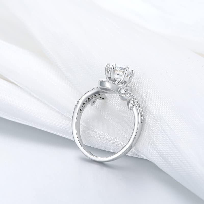 Molioaki 1.38 Carat Halo Moissanite Engagement Rings for Women Platinum Plated Silver Rings Moissanite Rings