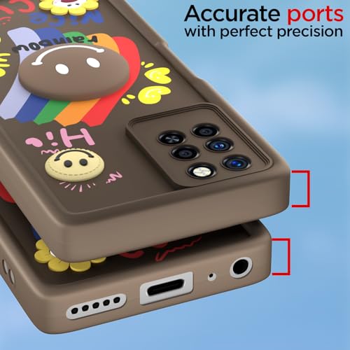 Image of Pikkme Back Cover for Infinix Note 10 Pro | Soft Silicone| Cute Rainbow Smile & 3D Cartoon Flower Design | Shockproof Raised Camera Protection Bumper Case (Brown)