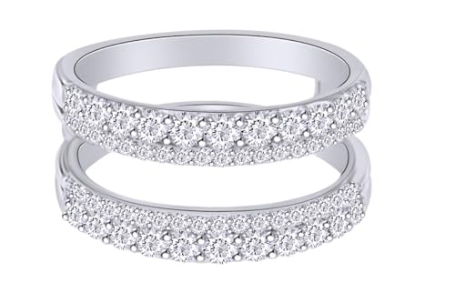 AFFY 1.00 Carat (ctw) Round Cubic Zirconia Anniversary Wedding Band Enhancer Guard Double Ring in 14K Gold Over Sterling Silver for Women2