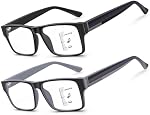 2 Pack Unbreakable Progressive Multifocus Reading Glasses for Men, TR90 Thick Frame Readers