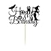 Glitter Happy Birthday Cake Topper - Christmas Birthday Cake Topper for Halloween, Bat Witch Halloween Party Decoration Supplies Black