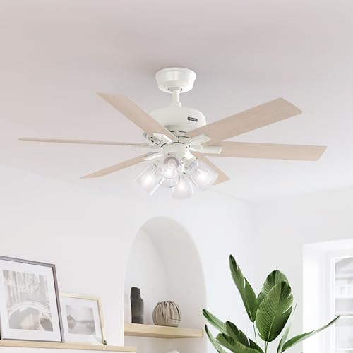 Image of Hunter Fonthill Indoor Ceiling Fan With Light, Remote, 52-inch, Fresh White, Fast Install, 6-speeds (Fresh White)