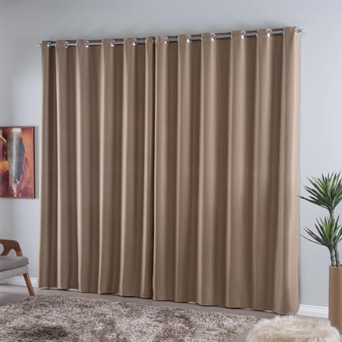 Cortina Blackout Corta Luz Tecido Grosso 3mx2,80m Ilhós Redondos Cromados Blecaute (Avelã)