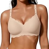 COCOMARTS Jelly Bras for Women No Underwire Scalloped Push Up Wireless Bralettes Seamless Soft Comfort Everyday Tshirt Bra Semolina Medium