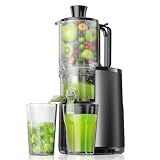 Cold Press Juicer, EUHOMY 5.6' Extra Large Feed Chute Slow Masticating Juicer, 250W Juicer Machines, 99.6% High Juice Yield,for Whole Vegetables & Fruits, Reverse Function, Easy to clean.Black
