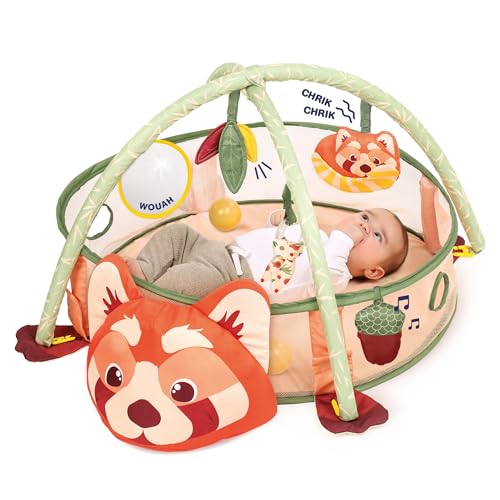 Tapis d'éveil Panda LUDI avec piscine à balles évolutive et arches amovibles pour bébé