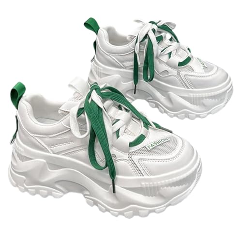 Two-Tone Laces Chunky Sneakers Slip-Resistant Retro Platform Shoes - Soft Cushioned Walking Shoes for Women, Height Boost & Street Style Fashion