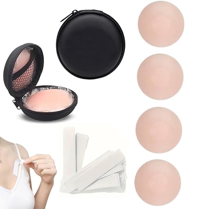 2 Pair Nipple Covers Reusable Comfortable Invisible Adhesive Silicone Pasties for Women with 36 Strips Double Sided Tape (2 Pair Combo, 4 Pcs)
