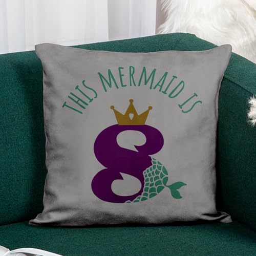 Coussin d'anniversaire sirène 8 ans en similicuir gris souvenir unique