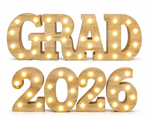 Carteles luminosos de madera GRAD 2026 para graduación