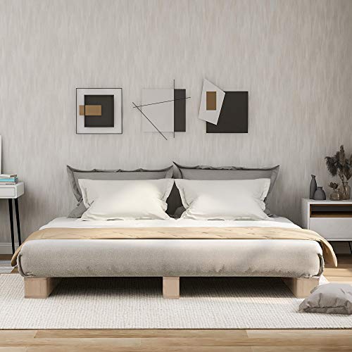 Preisvergleich Produktbild Merax Wood Massivholzbett,Holzbettrahmen mit Stützbeinen, Massivfichtenholzbett für Schlafzimmer, natürliche Holzfarbe (140 x 200)
