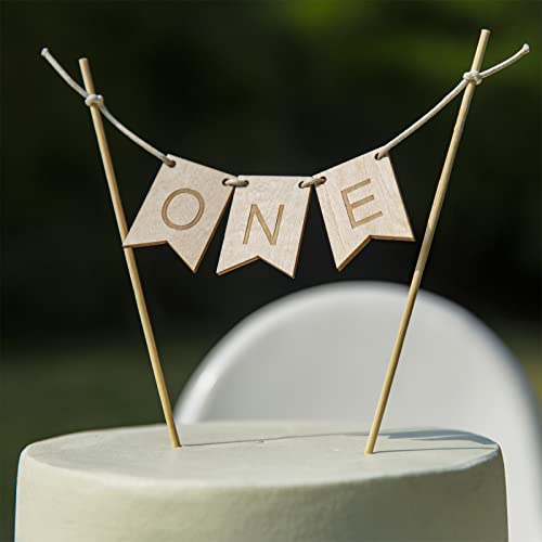 Image of Wood One Cake Topper - 1 st Birthday Cake Decorations, First Birthday Cake Topper, Cake Topper Wood One Banner, Cake Smash Decorations, One Birthday Party Supplies