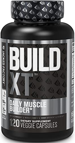 Jacked Factory Build-XT Daily Muscle Builder & Performance Enhancer – Muscle Building Supplement for Muscular Strength & Growth | Trademarked Ingredients Peak02, ElevATP, & Astragin – 120 Veggie Pills
