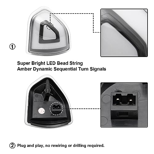 Aexploer Side Tow Mirror Turn Signal Lights LED Compatible with Ram 1500 2010-2023/for Ram 1500 Classic 2019-2022/for Ram 2500 2010-2018/for Ram 3500 2010-2021 Amber Yellow Blink Marker (Clear Len) by Aexploer - Used condition - Image 5