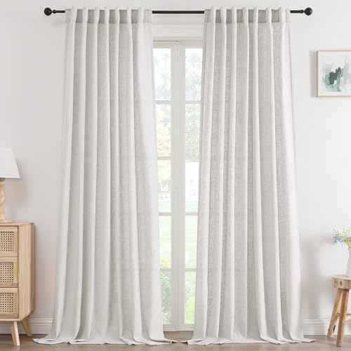 H.VERSAILTEX Linen Curtains 84 Inch Length 2 Panels Set, Semi She...