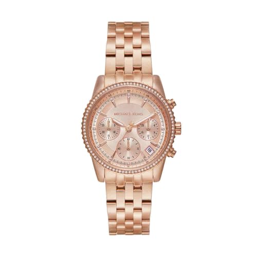 Michael Kors Reloj Bryant para Mujer, Movimiento cronógrafo de Cuarzo de 35 mm con Correa de Acero Inoxidable, 35 mm, Tono Oro Rosa