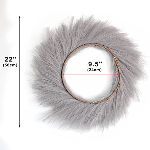 Beigeok Faux Boho Pampas Wreath,22" Artificial Pampas Grass Wreath For Front Door,Wall Decoration (Grey) #TOP1