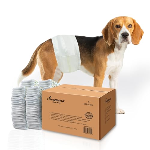 Image of PetsWorld Dog Diapers Male Small 100 Count Disposable Male Dog Wraps - Super Absorbent Belly Bands with Wetness Indicator, Fur-Friendly Adjustable Fit for Incontinence & Training (Waist 10.6-16 in)