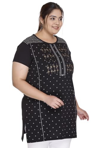 Image of Women Printed Cotton Tshirt with Side Slits & Pocket