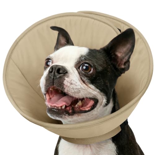 Image of Adjustable Dog Cones, Soft Cone for Dogs to Stop Licking | Dog Cone Alternative for Small Dogs, Pet Recovery Collar After Surgery with Quick Release Buckle, Khaki S