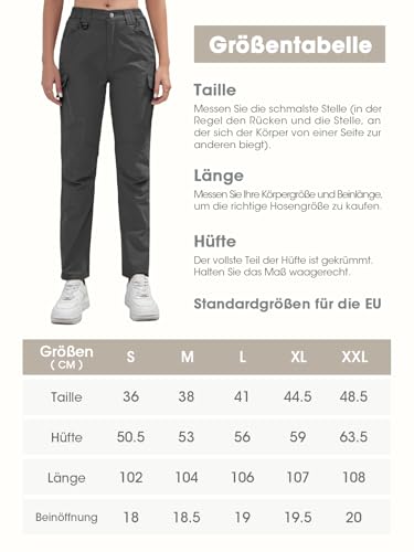 BondiTrekk Cargo Hose Damen mit 9 Taschen - Hochtaillierte Wasserabweisende Outdoor-Hose für Wandern, Sport & Alltag
