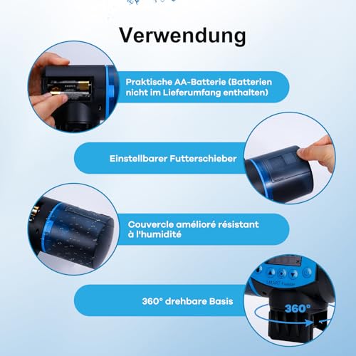 Futterautomat Aquarium, Futterautomat für Fische mit LCD-Display Automatischer Zuführer für Aquarien, Kann für Vier geplante Fütterungszeiten eingestellt Werden (Enthält Keine AA-Batterien)