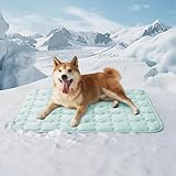 Bedsure Cooling Mat for Large Dogs, Q-Max0.5 Thin Breathable Cold Crate Pad for Pet, Portable Washable Kennel Bed for Summer Active Dog with Chill Cool Soothing Fabric to Rapid Cooling, 35x23, Green