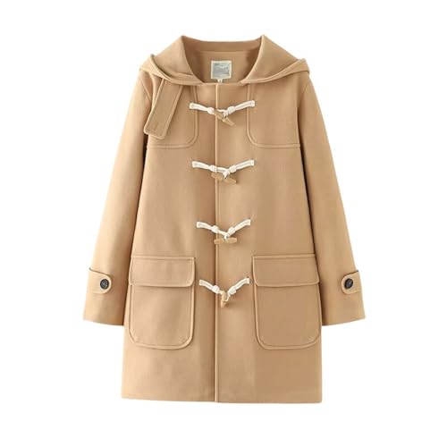 HIMI HIMIFASHION Lindos abrigos de lana de invierno Kawaii con botones de cuerno grueso, abrigo casual con capucha y bolsillos, caqui, S