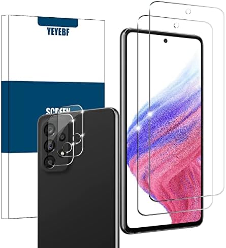 Galaxy A53 5G Premium Tempered Glass + Camera Lens Protectors By YEYEBF, [2 + 2 Pack] [Anti-scratch] [3D Glass] [Case-Friendly] Screen Protector