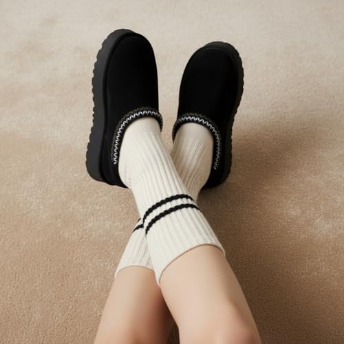 Image of CUSHIONAIRE Kabuki Platform Boots Genuine Suede Fuzzy Mule Slippers for Women with Memory Foam | Indoor /Outdoor Womens Slippers | Wide Widths Available