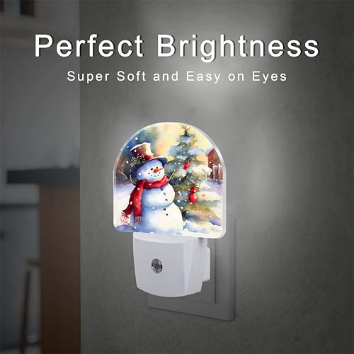 Image of Cute Snowman with Christmas Tree Night Light Plug into Wall, Winter Xmas Snowman Dusk to Dawn Night Light Plug in,0.5w Energy Saving Sleep Friendly NightLight for Kids Boys Girls Home Decor