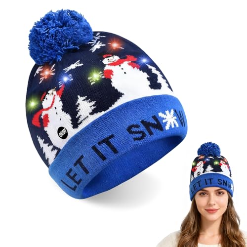 Riisoyu LED Leuchten Hut Mütze Stricken, LED-Weihnachtsmütze...