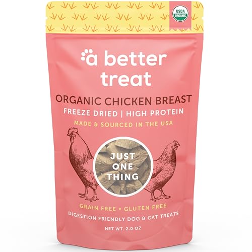 A Better Treat Organic Freeze Dried Chicken Breast Dog Treats Organic Single Ingredient | Natural Healthy High Value | Gluten Free Grain Free High Protein Diabetic Friendly | Made in The USA