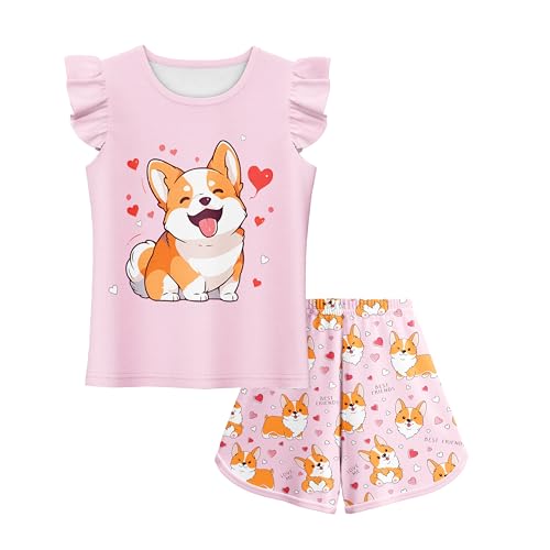 LQSZ Girls Pajamas Flutter Sleeve Toddler Girl Summer Pajamas 2 Piece Pjs Set Sleepwear for Girls 3-10 Years