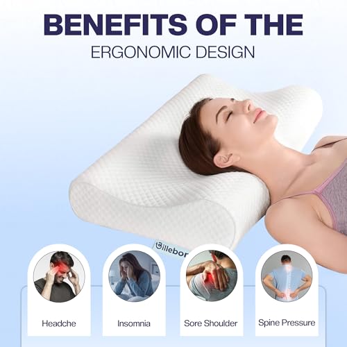 Image of Billebon Memory Foam Pillow, Contour Cervical Orthopedic Memory Foam Pillows Supports Neck Pain and Shoulder Pain for Sleeping, Ergonomic Cervical Pillow Neck Support Pillow for Side Back (Small)