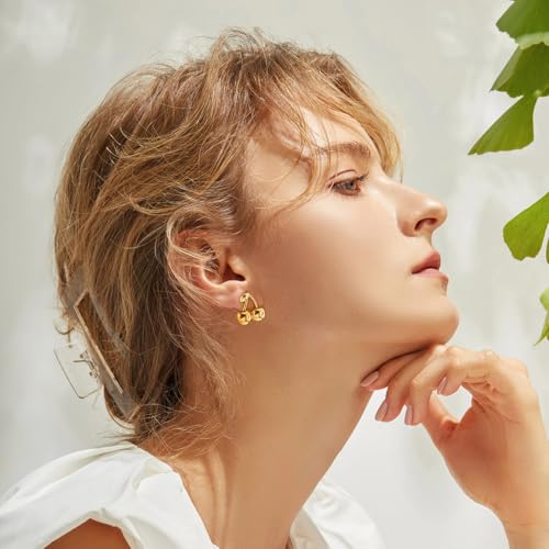 Bow Cherry Earrings For Women 14K Gold Plated Large Cherry Stud Cute Fruit Statement Earrings4