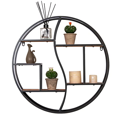 GLCS GLAUCUS Round Wall Shelf,24 inch Metal Circle Shelf Wood